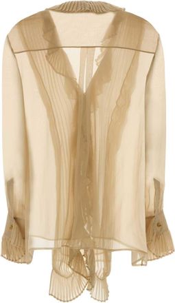 Alberta Ferretti Pleated Silk Blouse - Beige