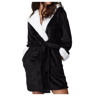 Generic Nightdress for Women UK Hooded Robes Fluffy Plush Dressing Gowns Short Style Night Dress Coral Fleece Bathrobe Nightgowns Soft Comfortable Pyjamas Hom