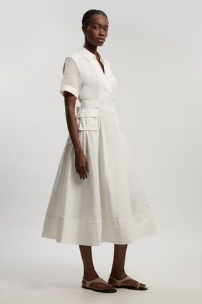 Karen Millen Utility Short Sleeve Organdie Midi Dress in Ivory at Nordstrom, Size 10