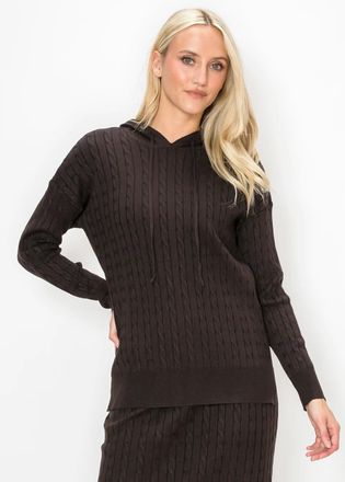 YAL New York Cable Knit Hoodie in Chocolate Brown