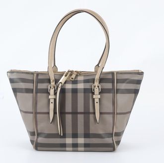 Burberry Beige Leather Coated Canvas Handbag Shoulder Bag Tote Bag (Pre-Owned)