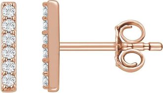 Diamond2Deal 14K Gold 1/10ct Lab-Grown Diamond Bar Stud Earrings Clarity SI, Color G-H
