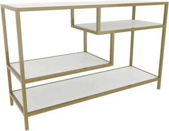 Dmora Dmora - Mueble De Televisi&oacute;n Dplizzar, Aparador De Sal&oacute;n, Mueble Bajo Para Tv, Base De Pared Equipada, 120x39h75 Cm, Oro Y Blanco