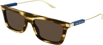 Gucci Rechthoekige zonnebril - Heren - Zonnebrillen - Bruin - 55 MM - Leer - Accessoires