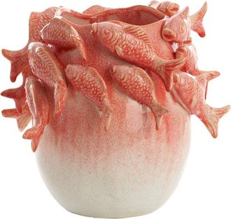 Light & Living Light&living - Jarr&oacute;n Fish Cer&aacute;mica Coral + Crema - 29x28,5x27 Cm
