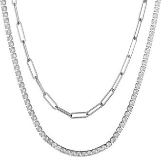 Adornia Adornia Silver Plated Tennis & Paperclip Chain Necklace