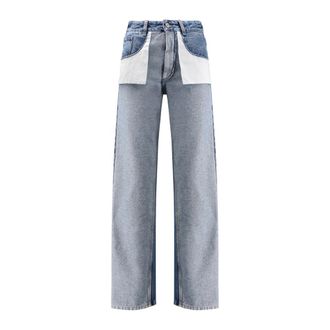 Maison Margiela Straight Jeans, female, Blue, Size: W27 Cotton Trousers with Button and Zipper