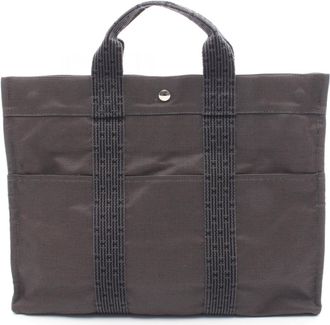 Herm&egrave;s Gray Nylon Canvas Handbag Tote Bag (Pre-Owned)