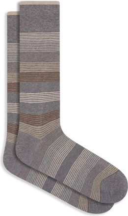 Bugatchi Stripe Cotton Blend Dress Socks in Stone at Nordstrom, Size 10-13