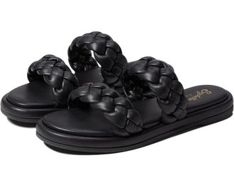 Seychelles Womens Seychelles Golden Coast Slide Black V-Leather Flat Sandal KHD319