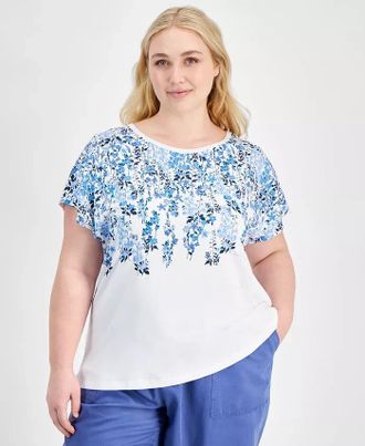 Tommy Hilfiger Top Womens White Floral Cotton Short Sleeve Pullover FTS1219