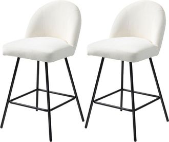 HOMCOM Set 2 Sgabelli Bar con Schienale e Poggiapiedi in Velluto Bianco Crema - Homcom