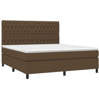 vidaXL Vidaxl - Cama Box Spring Colch&oacute;n Luces Led Tela Marr&oacute;n Oscuro 180x200cm
