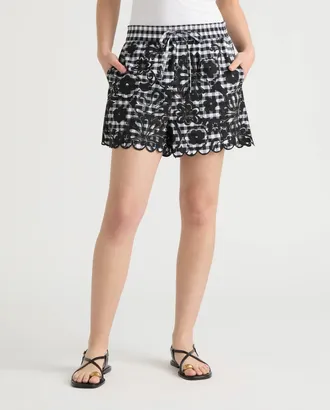 NVLT Womens Gingham Scallop Hem Short