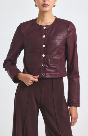 Derek Lam Penny Crop Stretch Leather Jacket in Black Cherry at Nordstrom, Size 12