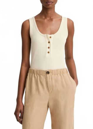 Vince Rib Henley Tank Top In Sun Ivory