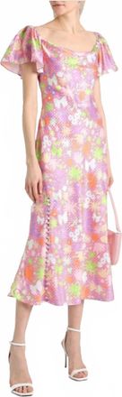 Olivia Rubin Button-Embellished Printed Satin Midi Dress In Pink