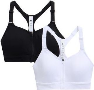 90 Degree by Reflex Darcy Seamless Zip Front Sports Bra in Black/White at Nordstrom Rack, Size X-Large