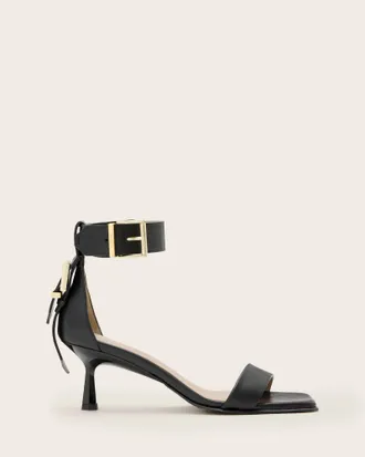 AllSaints Noir Leather Heeled Sandals