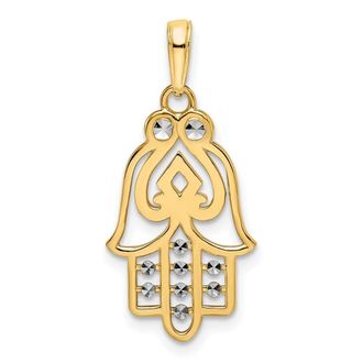 Diamond2Deal 14k Yellow Gold White Rhodium Diamond-Cut Spade Symbol Hamsa Pendant