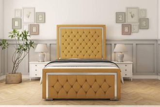 Sloomy Sofia Chrome Plush Bed Frame With 50 Upholstered Headboard in Mustard | Size: Single
