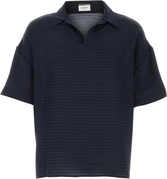 Saint Laurent Zijden Polo Shirt - Heren - Polos - Blauw - XL - Tops
