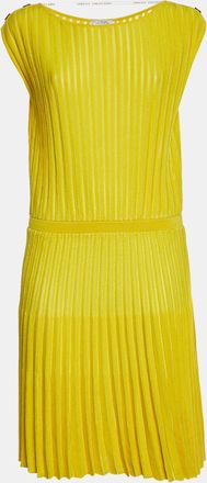 Versace Collection Yellow Rib Knit Flared Mini Dress