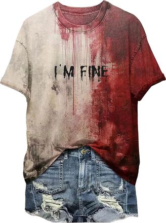 Generic Halloween T Shirts for Women UK, Womens Bloody Horror T Shirt Halloween Tshirt/t Shirt Horror Womens Bloody Humor Short Sleeve Top Women Shirts Tshirt