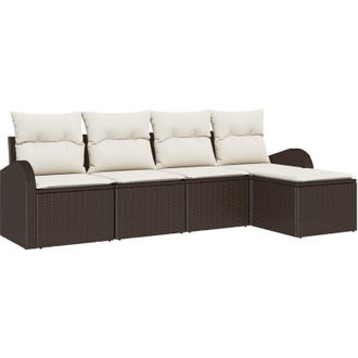 vidaXL Vidaxl - Conjunto De Sof&aacute; De Jard&iacute;n Con Coj&iacute;n 5 Pcs Marr&oacute;n Polirat&aacute;n