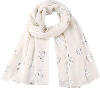 World of Shawls Silver Foil Mulberry Tree Print Fashion Scarf (Ivory Cream With Silver Mulberry Tree)
