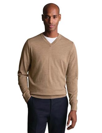 CHARLES TYRWHITT Merino V-Neck Sweater in Oatmeal at Nordstrom, Size Xxx-Large