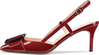 Castamere Women Stiletto Mid Heel Pointed Toe Slip-on Pumps Court Shoe Slingback Bow-Knot Dress Wedding Party Sandals 6.5 CM Heels Burgundy Wine Red 5.5 UK