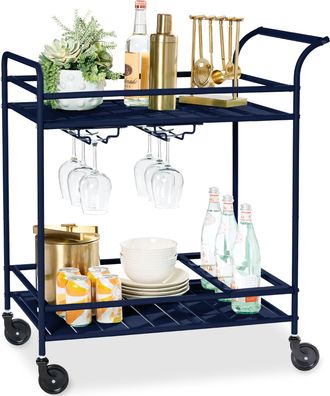 Best Choice Products 2-Tier Rolling Bar Cart Indoor/Outdoor w/ Storage Shelves, Wine Rack, Lockable Wheels
