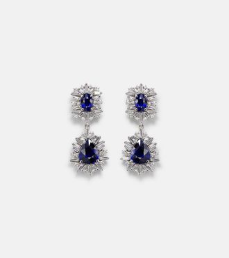 Suzanne Kalan 18kt white gold drop earrings with diamonds and sapphire