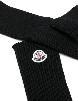 Moncler Womens Logo Patch Virgin Wool Gloves Black