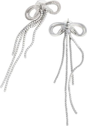 Self Portrait Womens Drop Earrings With Bow And Crystal Detail, Metallic Metal
