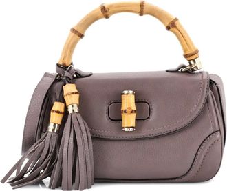 Gucci New Convertible Bamboo Top Handle Bag Leather Medium satchel - Grigio