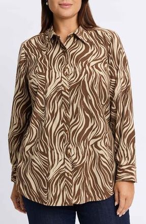 Foxcroft Haven Zebra Cotton Corduroy Button-Up Shirt in Brown at Nordstrom Rack, Size 16W