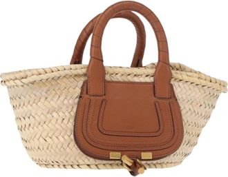 Chlo&eacute; Marcie Basket Bag Raffia And Leather Beige Wicker Handbag (Pre-Owned)