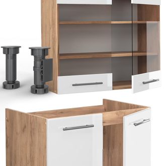 Vicco Mueble De Cocina Fame-line, Blanco Brillo Intenso/roble Dorado, 240 Cm, Et Antracita