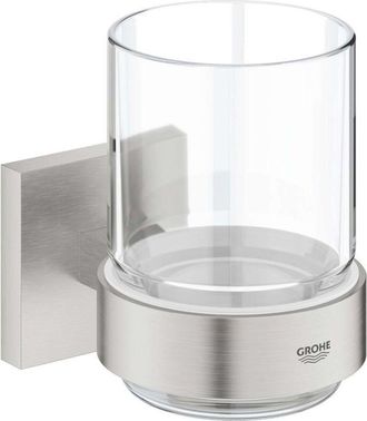 GROHE Quickfix Start Cube, bicchiere in vetro con supporto, Installazione a vite o con colla, Super Steel, 41097DC0 - Grohe