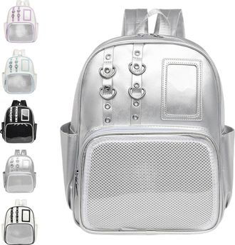 Generic PU Bag, Aesthetic Badge Display Storage Pouch, Pin Display Bag with Transparent Window for Comic Con Sports Events (Silver)