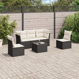vidaXL Vidaxl - Set De Sof&aacute;s De Jard&iacute;n 6 Piezas Y Cojines Rat&aacute;n Sint&eacute;tico Negro