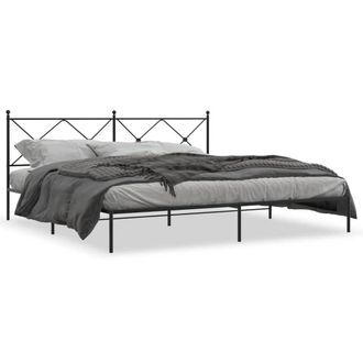 Berkfield Home Metal Bed Frame without Mattress with Headboard Black 193x203cm | Size: 193x203 cm