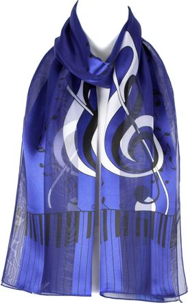 Hat To Socks Musical Notes Piano Keyboard Print Chiffon Satin Scarf (Blue)