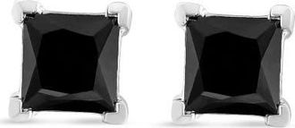 House of Brilliance Silver 1 1/2 Ct Princess Black Diamond Stud Earrings with Screw Backs in White at Nordstrom