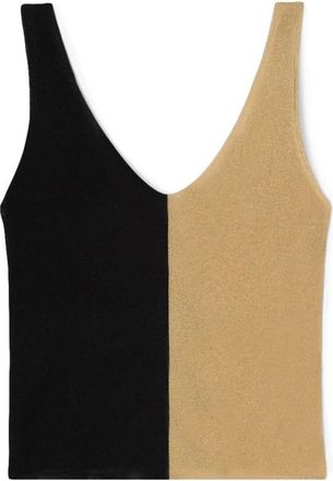 Motivi Lurex gebreide top met knoopdetail - Dames - Tops zonder mouwen - Zwart - S - Polyester - Tops