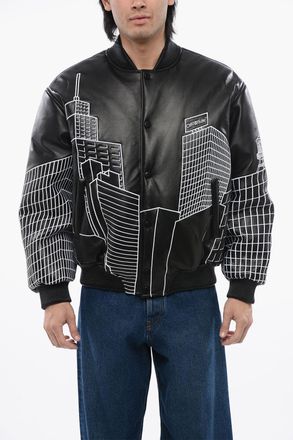 Off-white Leather Varsity Bomber SKYLINE Off-White