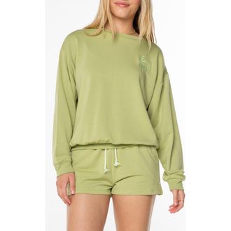 Roxy Surfing by Moonlight Embroidered Graphic Sweatshirt in Tarragon Solid at Nordstrom Rack, Size X-Small