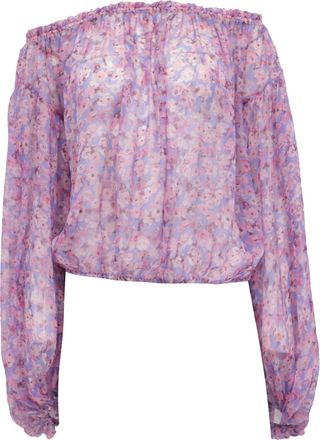 Caroline Constas Odessa Floral Off Shoulder Top in Multicolor Silk